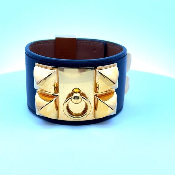 Hermes 2013 Noir Swift Leather Collier de Chien CDC Gold HW Bracelet Size S - Picture 2 of 8